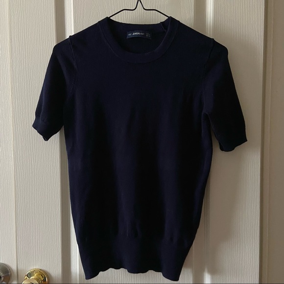 zara knit navy blue blouse - Picture 1 of 5